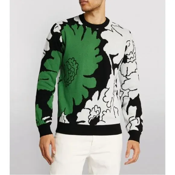 Paul Smith - Men's Floral Lambswool Sweater in Black Green & White - Picture 5 of 5